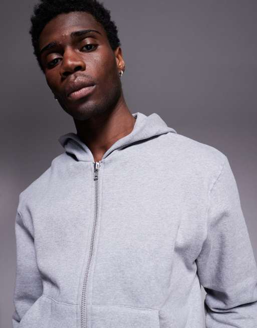 ASOS DESIGN premium heavyweight boxy oversized zip through hoodie 400gsm in gray heather