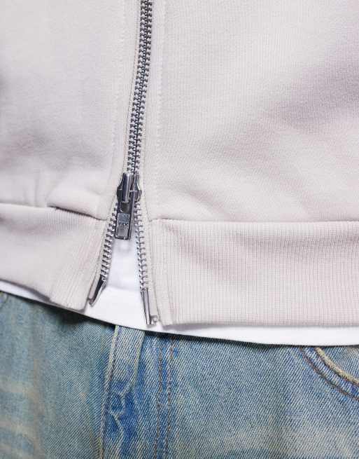 ASOS DESIGN premium heavyweight boxy oversized zip through hoodie in 400gsm in beige - BEIGE, 3 of 4