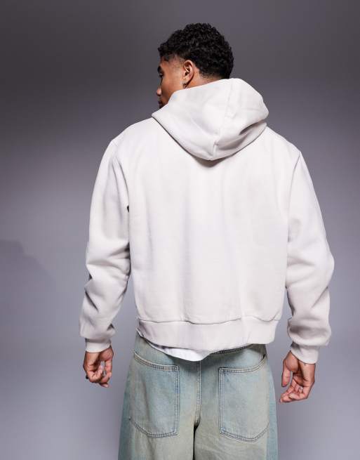 ASOS DESIGN premium heavyweight boxy oversized zip through hoodie in 400gsm in beige, 4 of 4