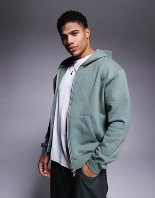 ASOS DESIGN ASOS DESIGN premium heavyweight boxy oversized zip through hoodie in 400gsm in mid green