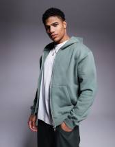 ★ドイツ発*BERSHKA*新作*ウォッシュ加工ZIPフーディ/DG★ Bershka washed zip through hoodie in light gray - part of a