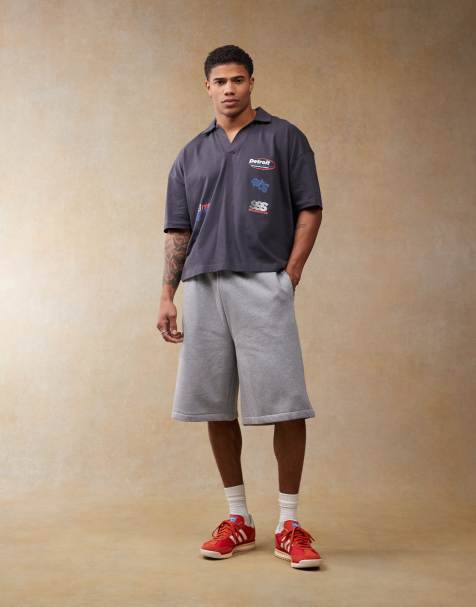 ASOS DESIGN premium heavyweight co-ord oversized jort in grey marl - GREY - view 1