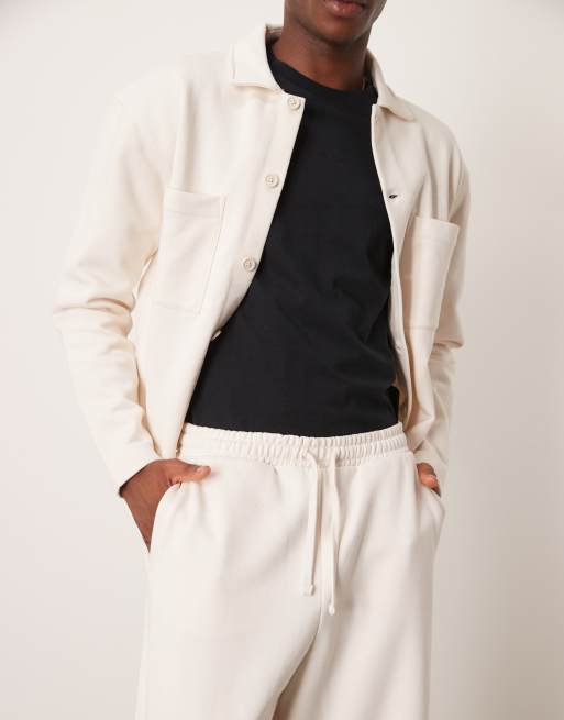 ASOS DESIGN premium heavyweight cropped balloon loose joggers 400gsms in ecru, 4 of 5