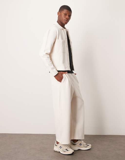 ASOS DESIGN premium heavyweight cropped balloon loose joggers 400gsms in ecru, 5 of 5