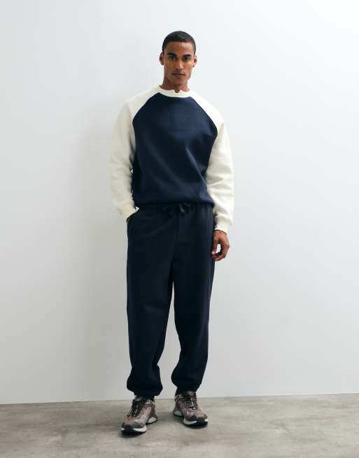 ASOS DESIGN premium heavyweight cuffed jogger in navy - NAVY, 2 of 5