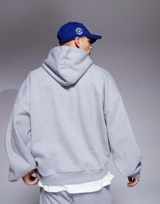 ASOS DESIGN – Premium – Schwerer Kapuzenpullover in Grau meliert mit extremem Oversize-Schnitt, 400 g/m²