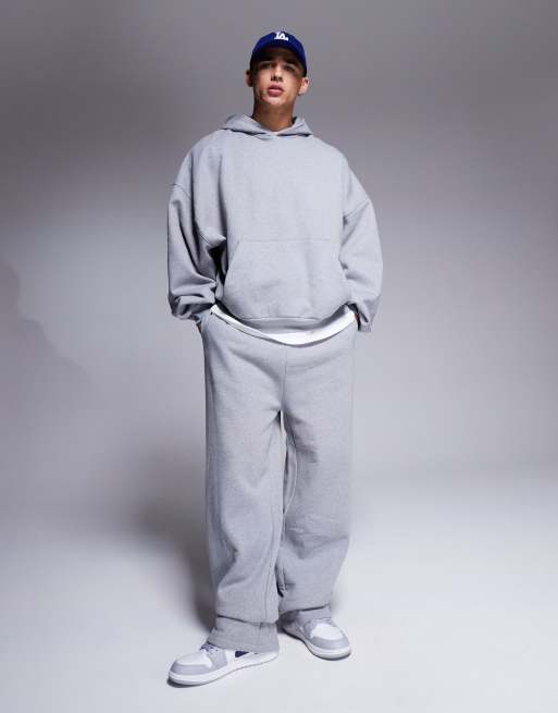 ASOS DESIGN – Premium – Schwerer Kapuzenpullover in Grau meliert mit extremem Oversize-Schnitt, 400 g/m²