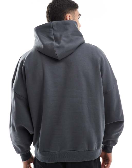 ASOS DESIGN premium heavyweight extreme oversized hoodie 400gsm in washed black, 3 of 4