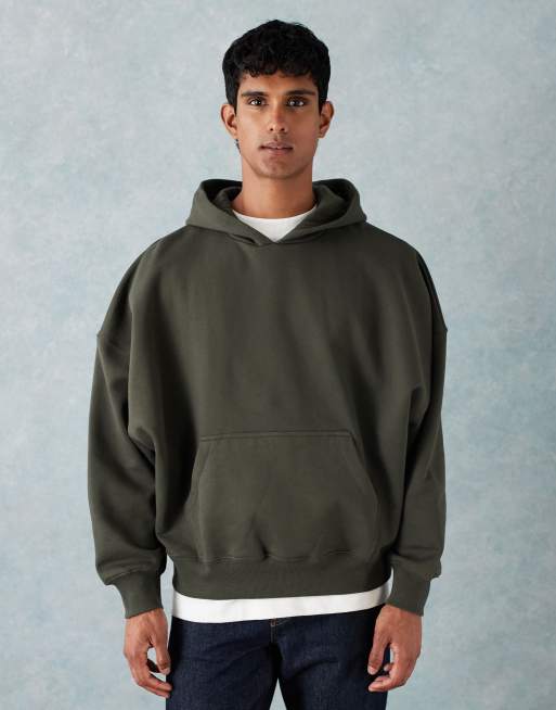 ASOS DESIGN premium heavyweight extreme oversized hoodie in 400gsm khaki, 3 of 5