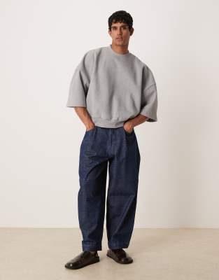Asos Design Premium Heavyweight Extreme Oversized Short Sleeve Sweatshirt In Gray