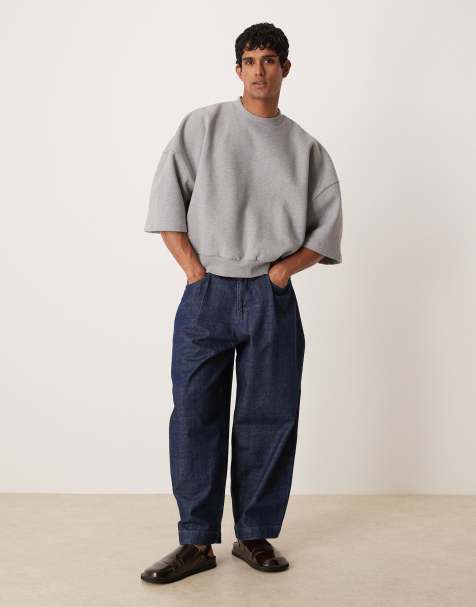 ASOS DESIGN premium heavyweight extreme oversized short sleeve sweatshirt in grey marl - view 1