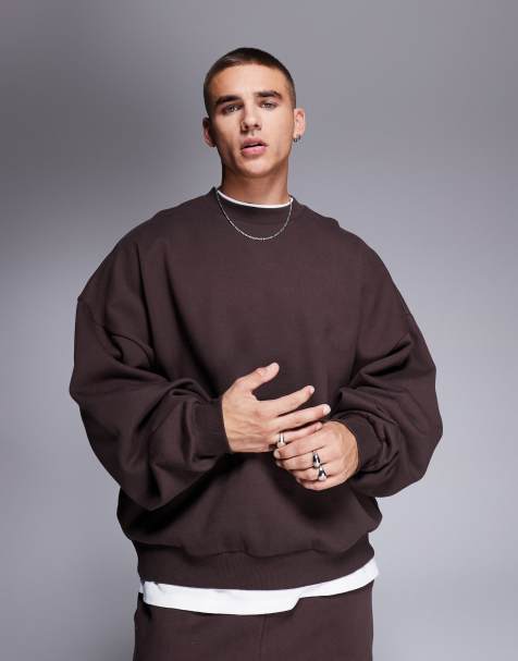 ASOS DESIGN premium heavyweight extreme oversized sweatshirt 400gsm in dark brown - view 1