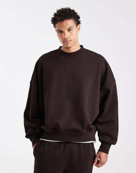 ASOS DESIGN premium heavyweight extreme oversized sweatshirt in 400gsm brown - BROWN - view 1