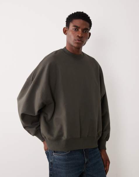 ASOS DESIGN premium heavyweight extreme oversized sweatshirt in 400gsm in dark green - DGREEN - view 1