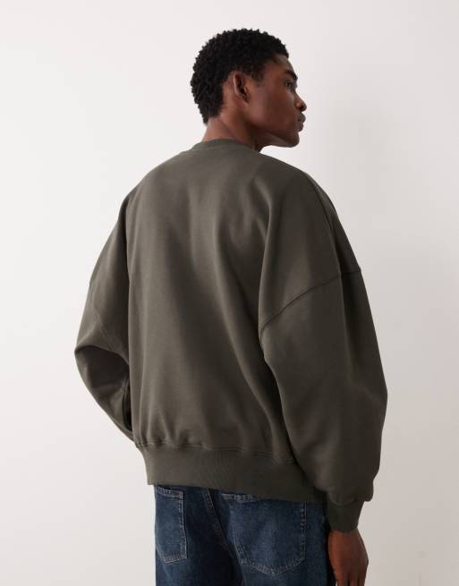 ASOS DESIGN premium heavyweight extreme oversized sweatshirt in 400gsm in dark green, 5 of 5