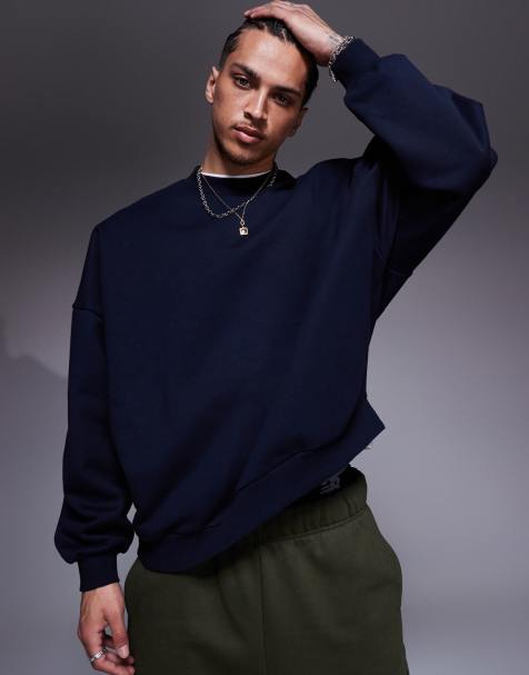 ASOS DESIGN premium heavyweight extreme oversized sweatshirt in 400gsm navy - view 1
