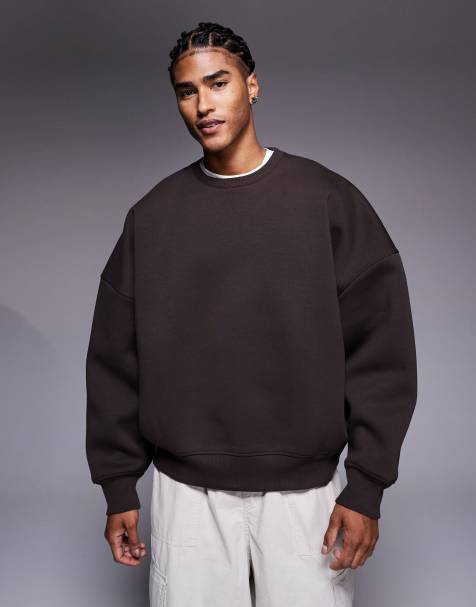 ASOS DESIGN premium heavyweight extreme oversized sweatshirt in scuba-style fabric in brown - view 1