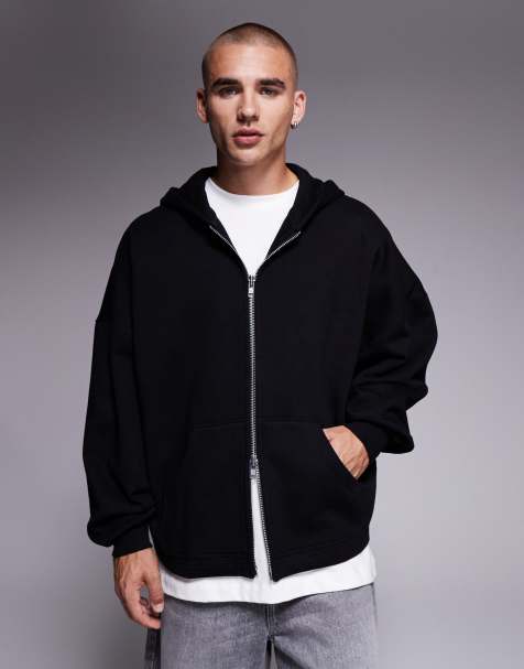 ASOS DESIGN premium heavyweight extreme oversized zip through hoodie in 400gsm black - view 1