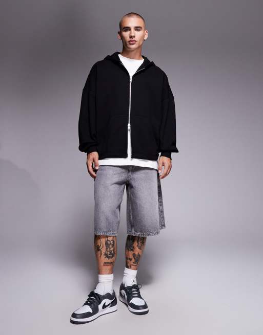 ASOS DESIGN premium heavyweight extreme oversized zip through hoodie in 400gsm black, 2 of 5