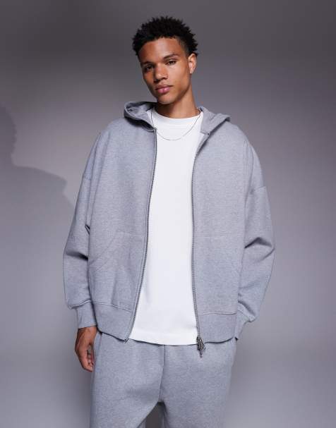 ASOS DESIGN premium heavyweight extreme oversized zip through hoodie in 400gsm grey marl - view 1
