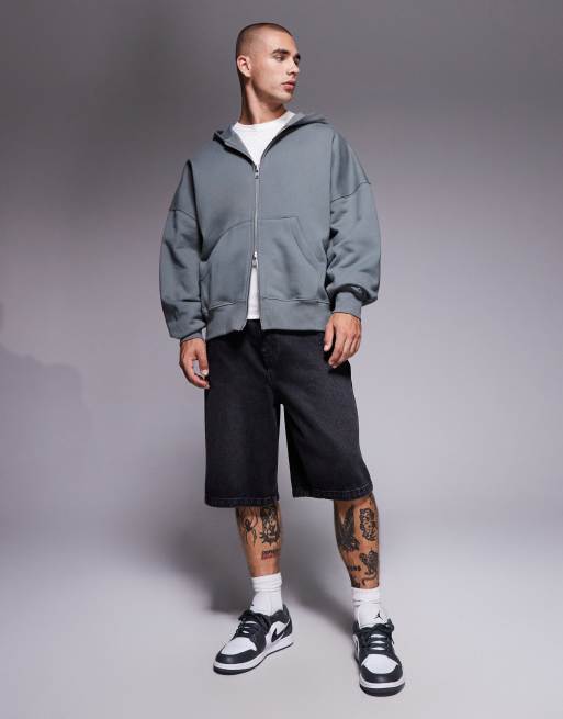 ASOS DESIGN premium heavyweight extreme oversized zip through hoodie in 400gsm khaki - KHAKI, 2 of 5