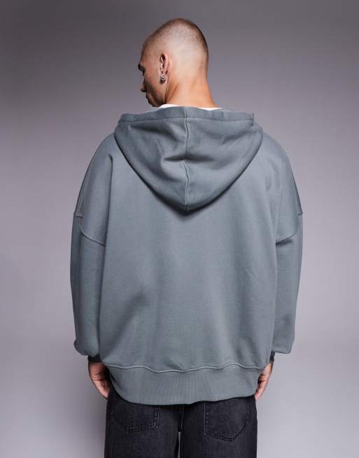 ASOS DESIGN premium heavyweight extreme oversized zip through hoodie in 400gsm khaki - KHAKI, 3 of 5