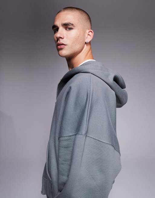 ASOS DESIGN premium heavyweight extreme oversized zip through hoodie in 400gsm khaki - KHAKI, 4 of 5