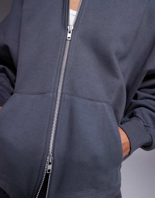 ASOS DESIGN premium heavyweight extreme oversized zip through hoodie in 400gsm washed black, 3 of 4