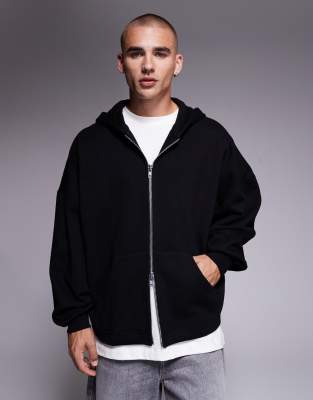 Asos Design Premium Heavyweight Extreme Oversized Zip Up Hoodie In Black