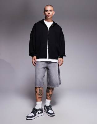 Asos Design Premium Heavyweight Extreme Oversized Zip Up Hoodie In Black