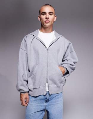 Asos Design Premium Heavyweight Extreme Oversized Zip Up Hoodie In Gray