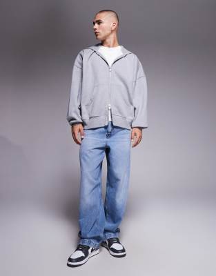 Asos Design Premium Heavyweight Extreme Oversized Zip Up Hoodie In Gray