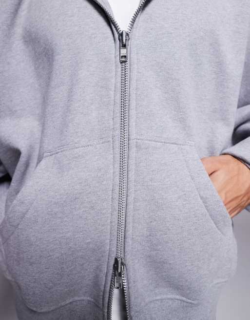 ASOS DESIGN premium heavyweight extreme oversized zip through hoodie in 400gsm grey marl 