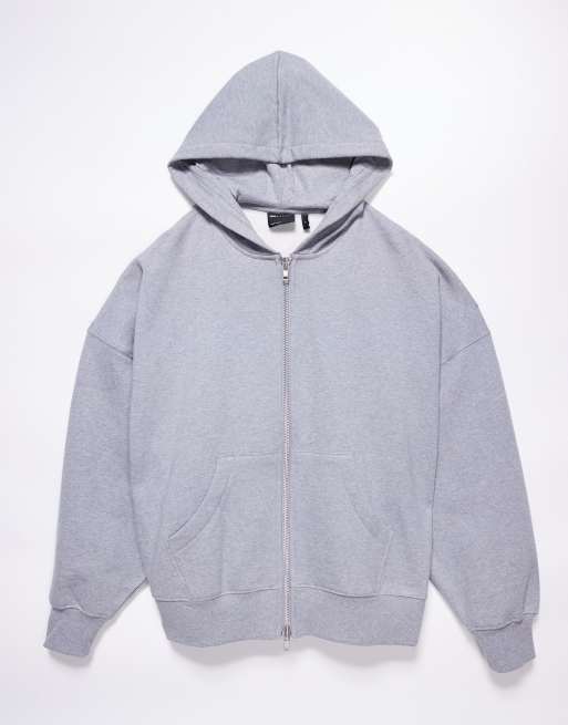 ASOS DESIGN premium heavyweight extreme oversized zip up hoodie in 400gsm heather gray