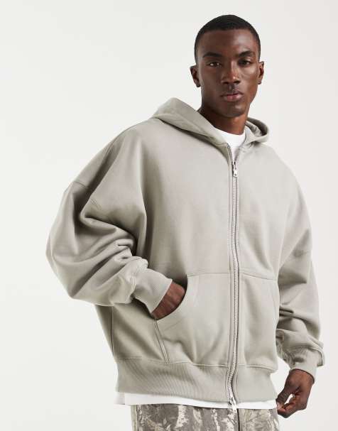 ASOS DESIGN premium heavyweight extreme oversized zip up hoodie in 400gsm in light gray - view 1