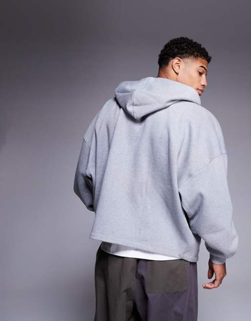 ASOS DESIGN premium heavyweight extreme oversized zip up hoodie with fixed hem in 400gsm gray heather, 3 of 4