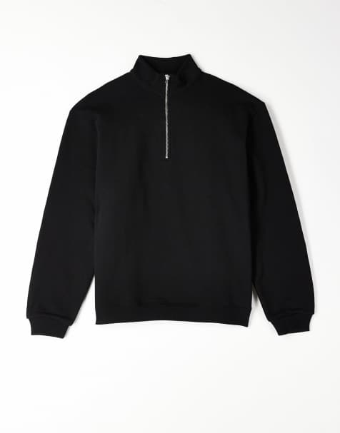 ASOS DESIGN premium heavyweight half-zip sweatshirt in 400gsm in black - view 1