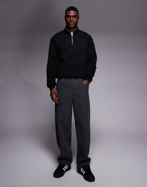 ASOS DESIGN premium heavyweight half-zip sweatshirt in 400gsm in black, 2 of 5