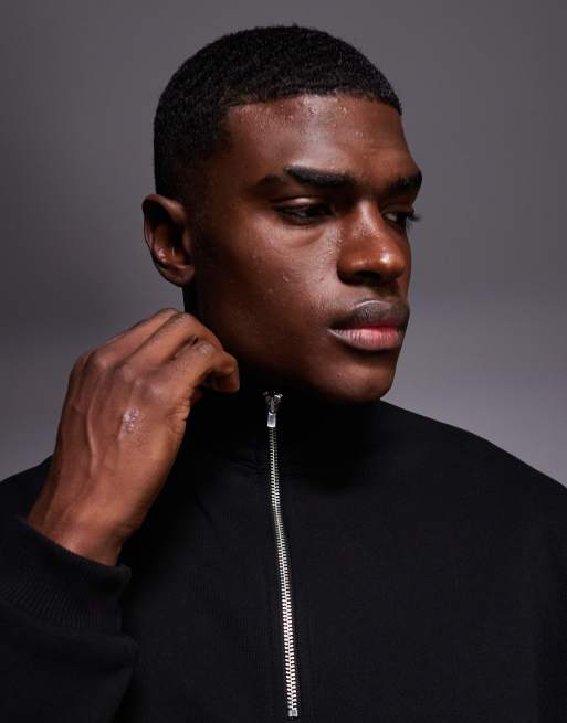ASOS DESIGN premium heavyweight half-zip sweatshirt in 400gsm in black, 5 of 5
