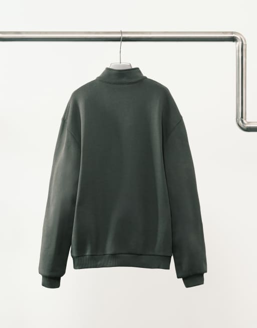 ASOS DESIGN premium heavyweight half zip sweatshirt in 400gsm in dark green, 3 of 5