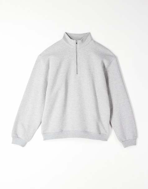 ASOS DESIGN premium heavyweight half zip sweatshirt in 400gsm in grey marl - view 1