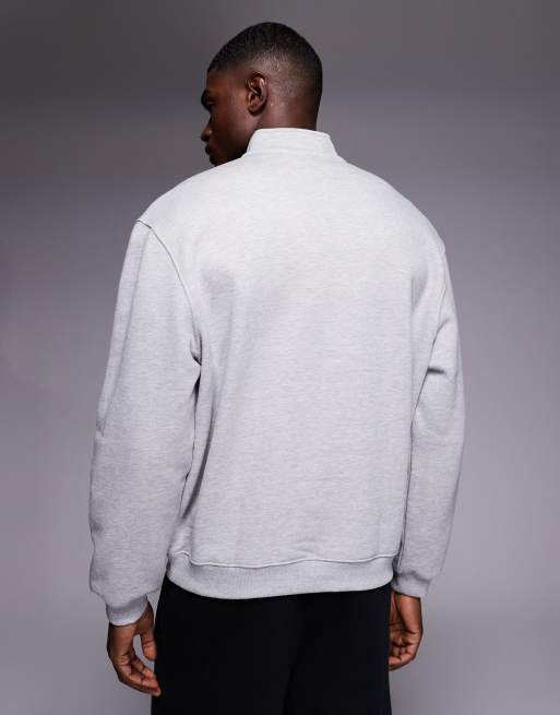ASOS DESIGN premium heavyweight half zip sweatshirt in 400gsm in grey marl, 3 of 5