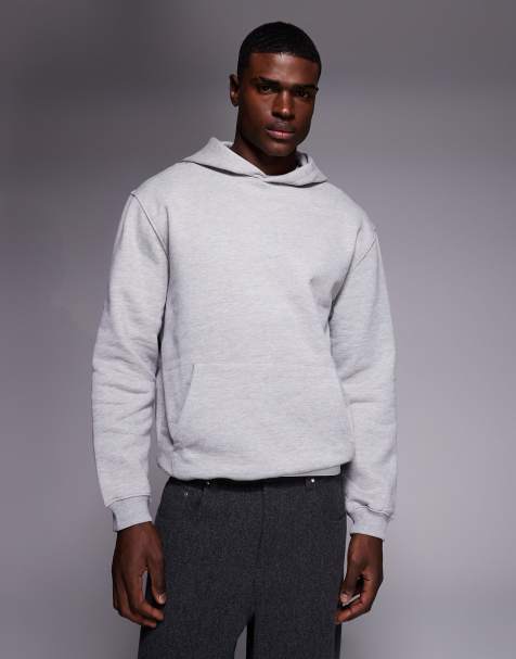 ASOS DESIGN premium heavyweight hoodie in 400gsm in gray heather - view 1