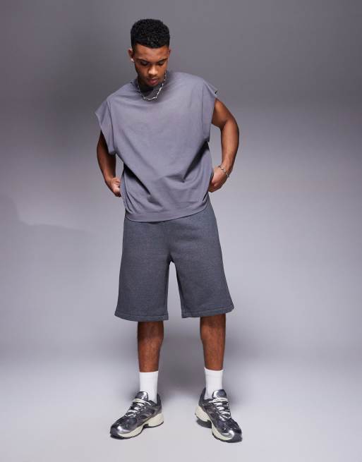 ASOS DESIGN premium heavyweight longer length shorts in charcoal marl