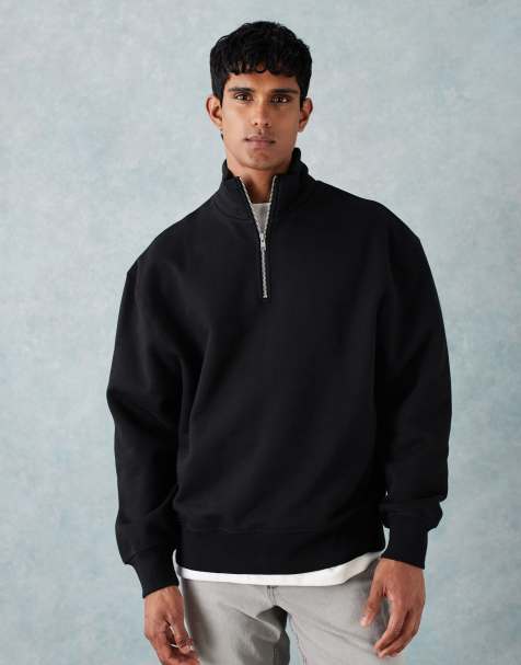 ASOS DESIGN premium heavyweight oversized 1/4 zip 400gsm jumper in black - view 1