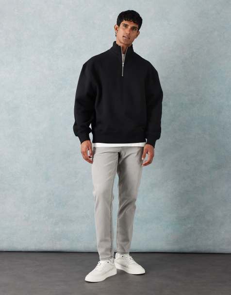ASOS DESIGN premium heavyweight oversized 1/4 zip 400gsm jumper in black - view 1