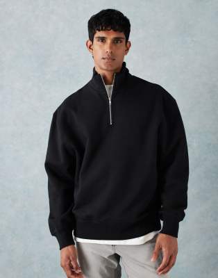Asos Design Premium Heavyweight Oversized 1/4 Zip 400gsm Sweatshirt In Black