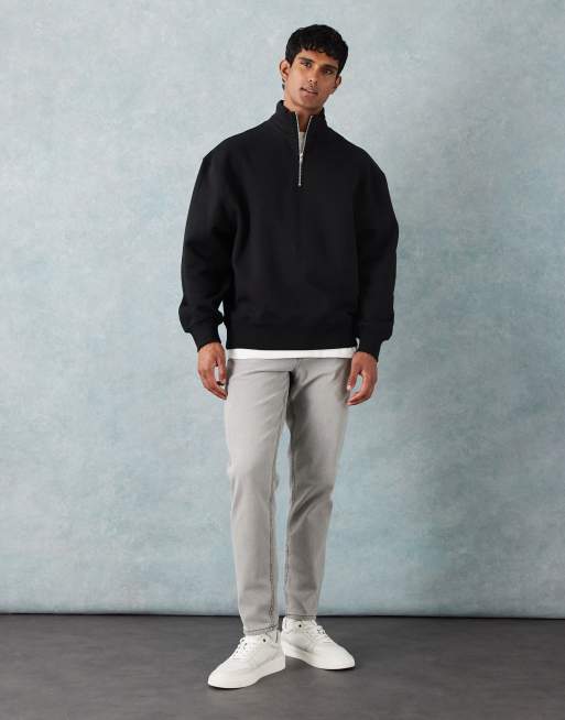 ASOS DESIGN premium heavyweight oversized 1/4 zip 400gsm jumper in black