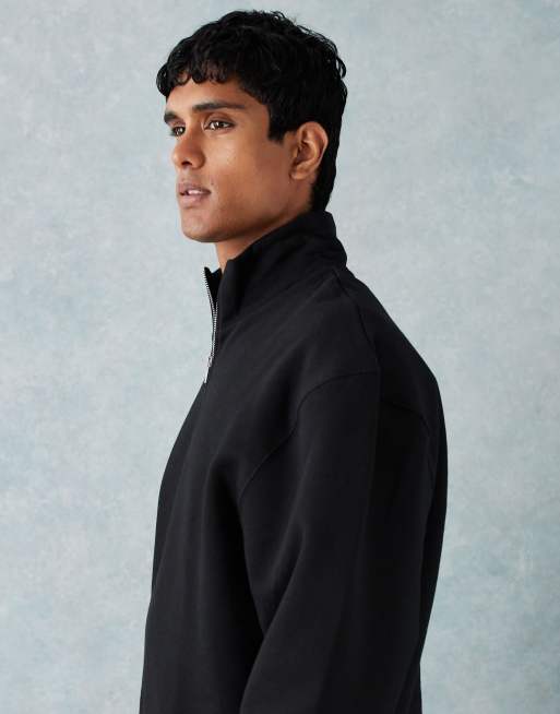 ASOS DESIGN premium heavyweight oversized 1/4 zip 400gsm jumper in black
