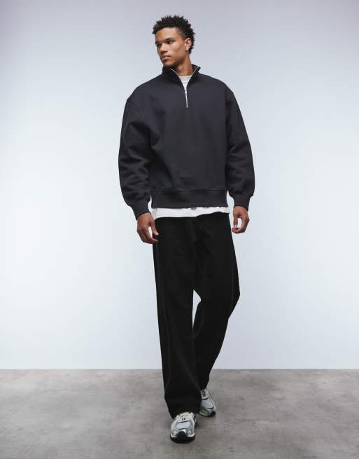 ASOS DESIGN premium heavyweight oversized 1/4 zip sweatshirt 400gsm in gray